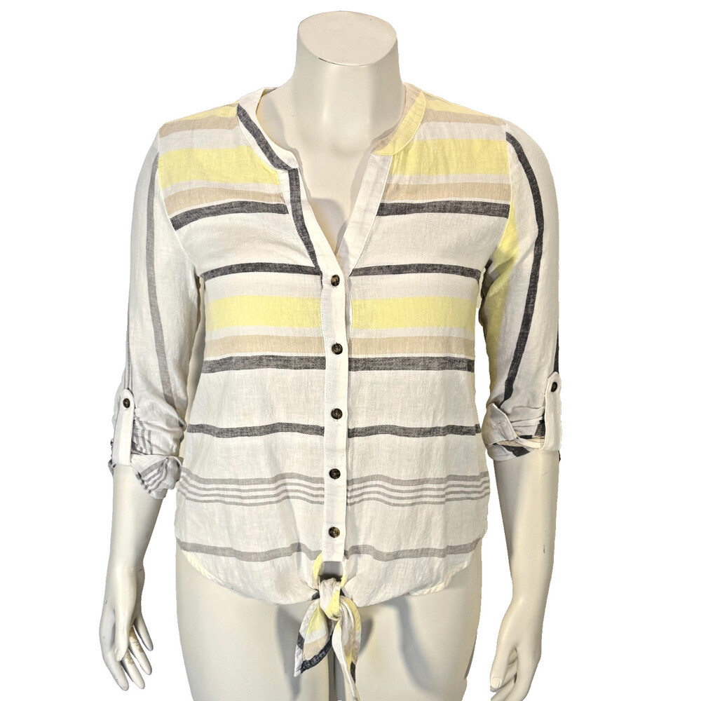 Marled Essentials Blouse Button Up Womens Size S Collar Neck Tie Front 3/4 Sleev